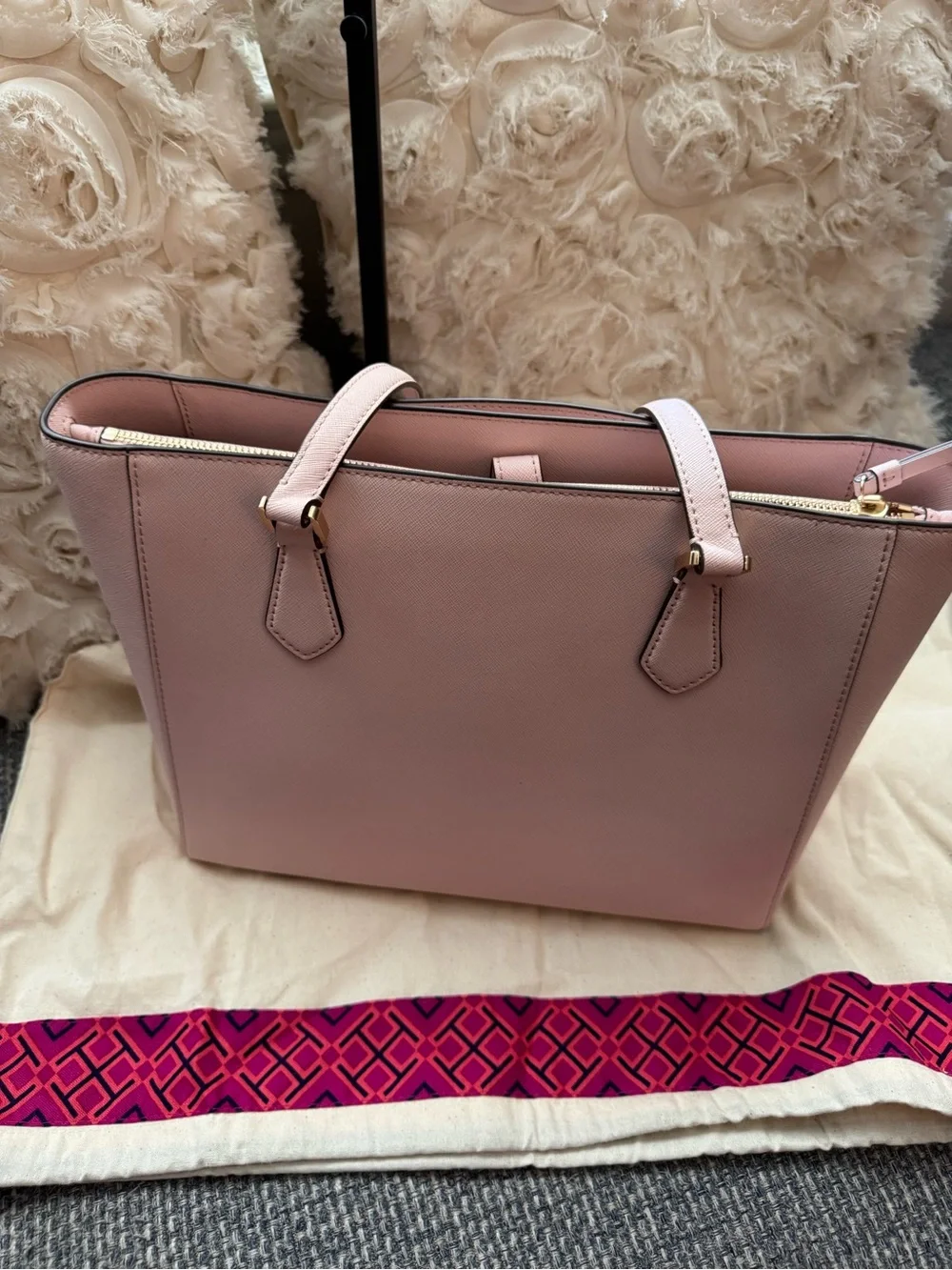 Tory Burch Blush Pink Saffiano Leather Tote Shoulder Bag
